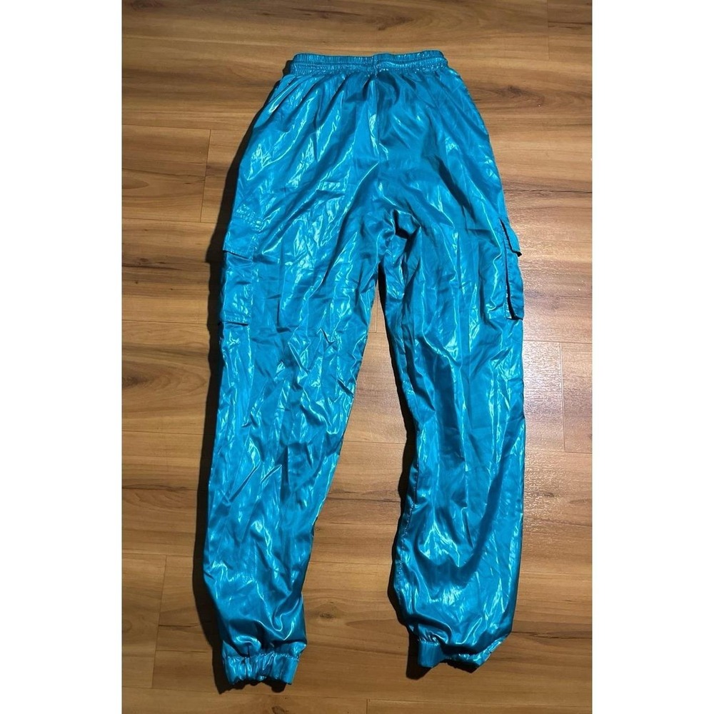 Adidas Original Teal Cargo Drawstring Shiny Glossy Break Dance Jogger Pants - Picture 4 of 6